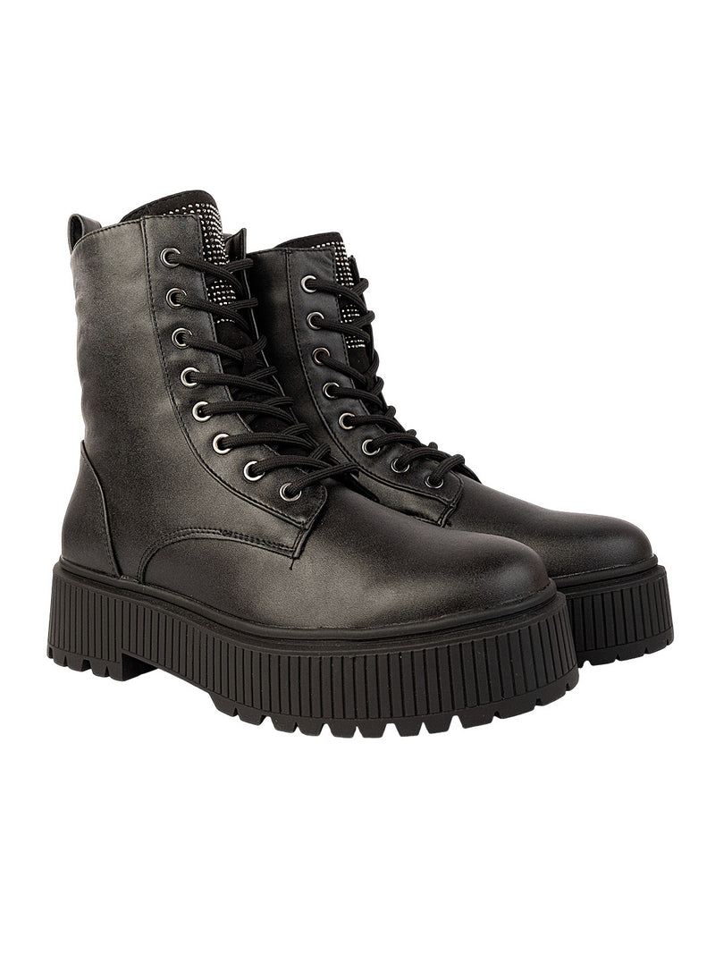 Black Synthetic Leather High-End-Fashion Stylish Ankle Boots (TC-RSZY507-BLK)