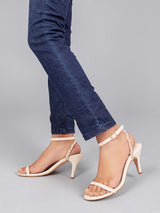 Cream Synthetic Leather Strappy Stiletto Sandals (TC-ST-1295-CRMGLD)