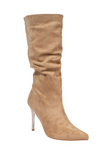 Beige Suede Gold Toned Metallic Stiletto Heel Long Boot (TC-T4995-BEIG)