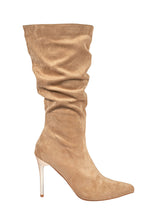 Beige Suede Gold Toned Metallic Stiletto Heel Long Boot (TC-T4995-BEIG)