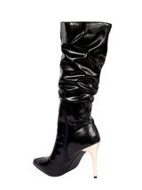 Black Synthetic Leather Gold Toned Metallic Stiletto Heel Long Boot (TC-T4995-BLK)