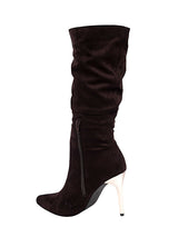 Brown Suede Gold Toned Metallic Stiletto Heel Long Boot (TC-T4995-BRO)