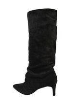 Black Suede Pointed Toe Slouched Stiletto Heel Knee High Boot (TC-T5037-BLK)