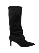 Black Suede Pointed Toe Slouched Stiletto Heel Knee High Boot (TC-T5037-BLK)