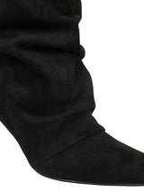 Black Suede Pointed Toe Slouched Stiletto Heel Knee High Boot (TC-T5037-BLK)