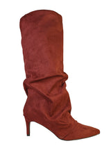 Burgundy Suede Pointed Toe Slouched Stiletto Heel Knee High Boot (TC-T5037-BUR)