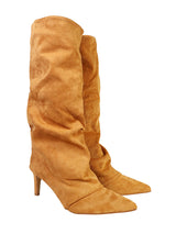 Camel Suede Pointed Toe Slouched Stiletto Heel Knee High Boot (TC-T5037-CAM)