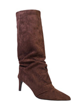 Coffee Suede Pointed Toe Slouched Stiletto Heel Knee High Boot (TC-T5037-COFF)