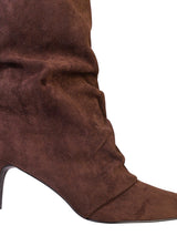 Coffee Suede Pointed Toe Slouched Stiletto Heel Knee High Boot (TC-T5037-COFF)