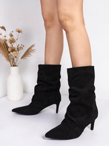Black Suede Pointed Toe Slouched Stiletto Heel Ankle Boot (TC-T5039-BLK)