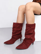 Burgundy Suede Pointed Toe Slouched Stiletto Heel Ankle Boot (TC-T5039-BUR)
