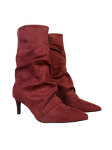 Burgundy Suede Pointed Toe Slouched Stiletto Heel Ankle Boot (TC-T5039-BUR)