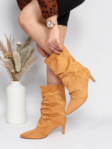 Camel Suede Pointed Toe Slouched Stiletto Heel Ankle Boot (TC-T5039-CAM)