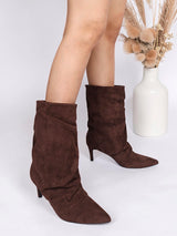 Coffee Suede Pointed Toe Slouched Stiletto Heel Ankle Boot (TC-T5039-COFF)