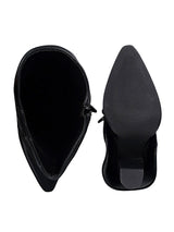 Black Synthetic Leather Gold Tone Lock Buckle Block Heel Long Boot (TC-TF282-2-BLK)