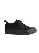 Black Canvas Top Design And Durable Sole Velcro Sneakers For Kids-Unisex (TC-VKCAN3-TOTBLK)