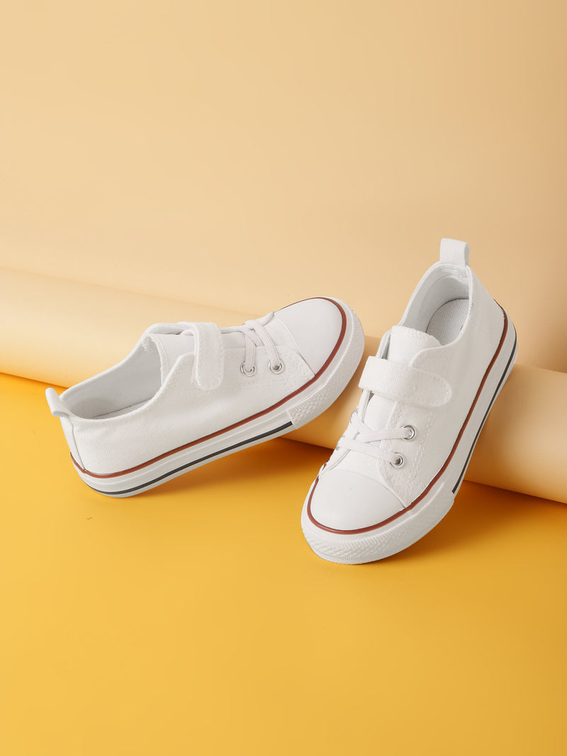 White Canvas Stylish Velcro Sneakers For Kids-Unisex (TC-VKCAN3-WHT)