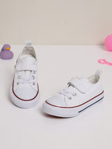 White Canvas Stylish Velcro Sneakers For Kids-Unisex (TC-VKCAN3-WHT)