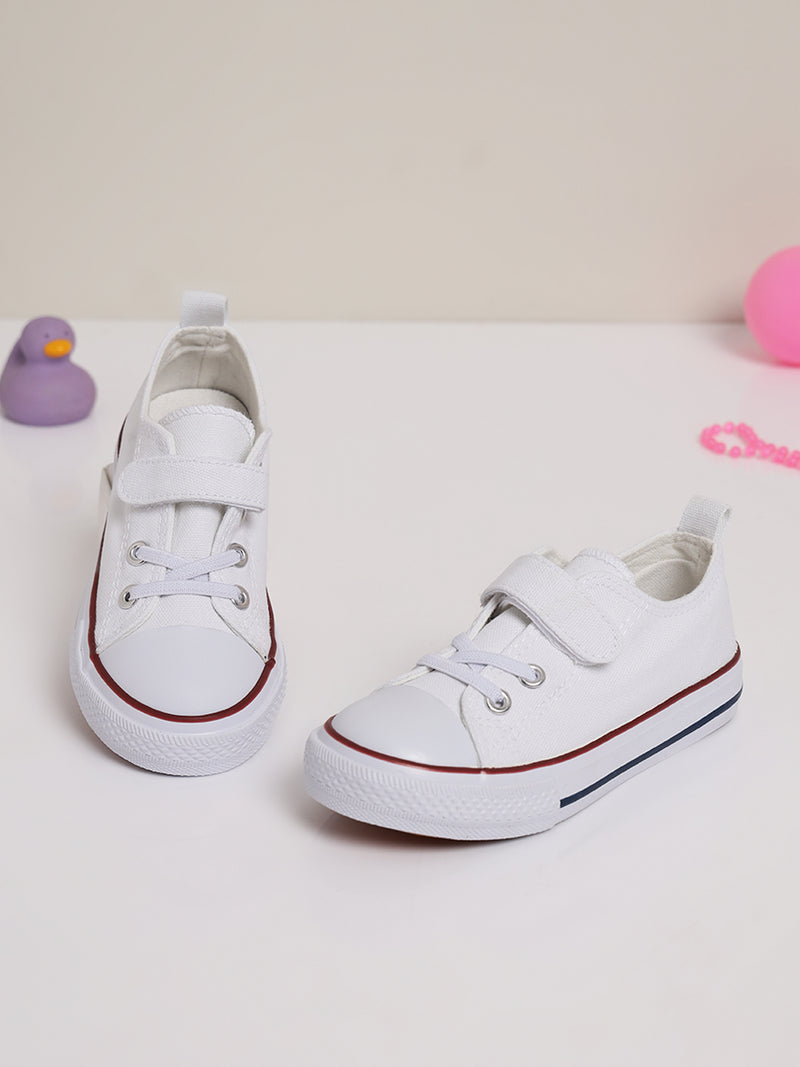 White Canvas Stylish Velcro Sneakers For Kids-Unisex (TC-VKCAN3-WHT)