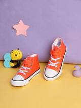 Orange Canvas Stylish Velcro Sneakers For Kids-Unisex (TC-VKCAN4-ORA)