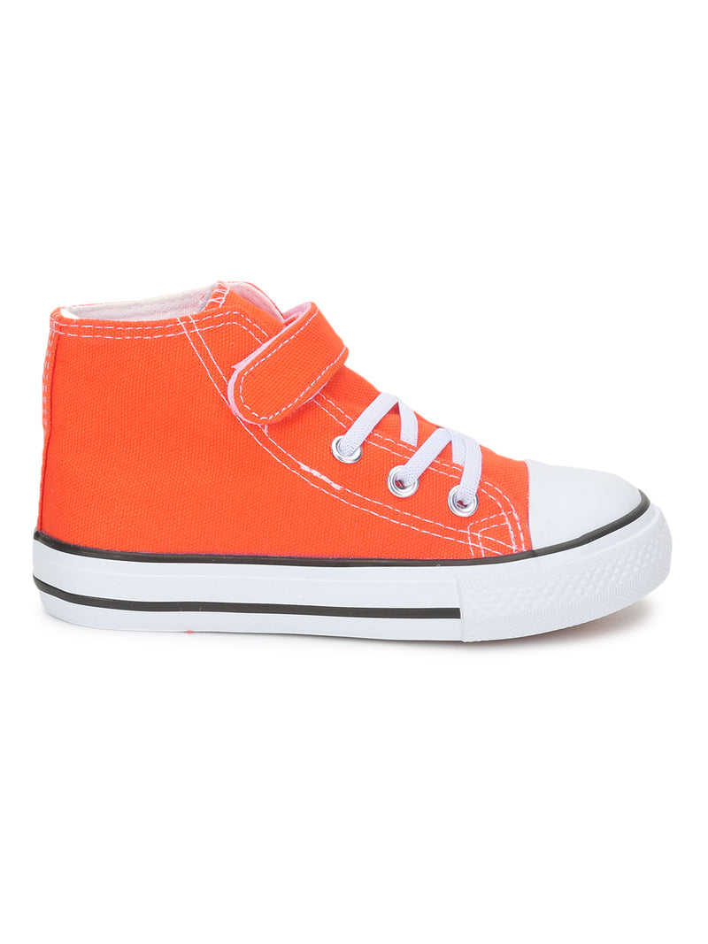 Orange Canvas Stylish Velcro Sneakers For Kids-Unisex (TC-VKCAN4-ORA)