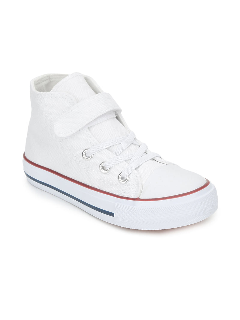 White Canvas Stylish Velcro Sneakers For Kids-Unisex (TC-VKCAN4-WHT)