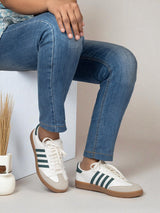Beige Green Synthetic Leather Low Ankle Stylish Sneakers (TC-WOMENSAM1-BEIGRN)