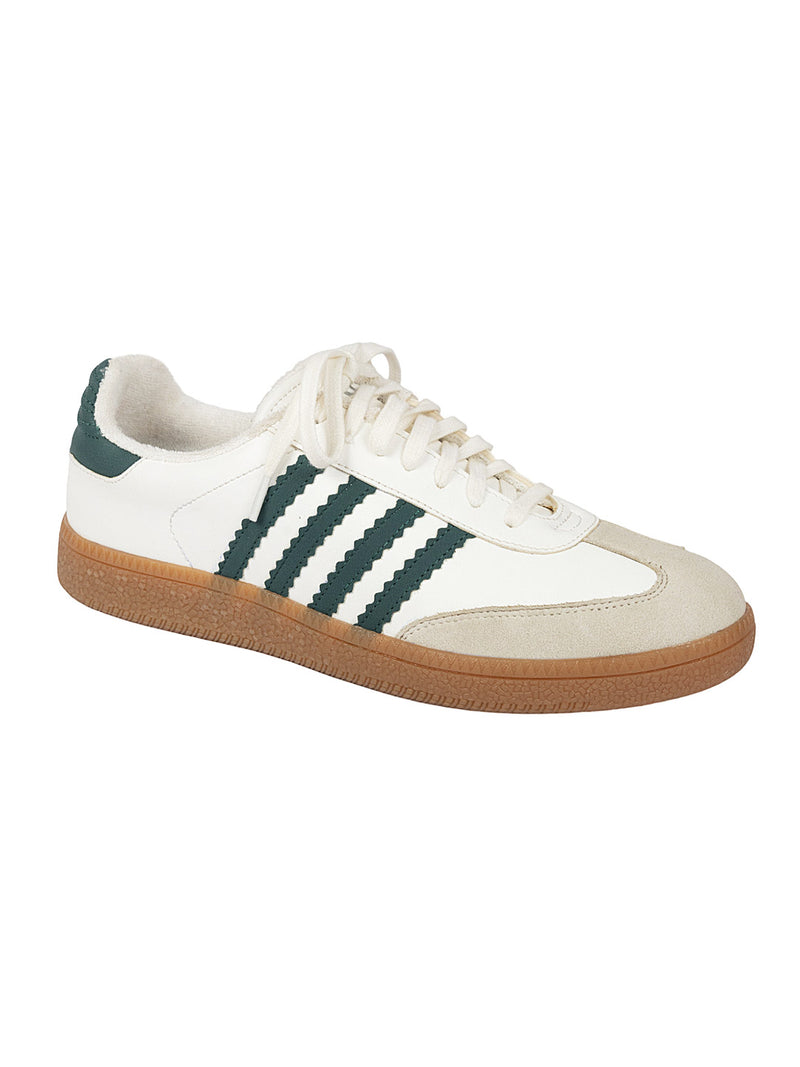 Beige Green Synthetic Leather Low Ankle Stylish Sneakers (TC-WOMENSAM1-BEIGRN)