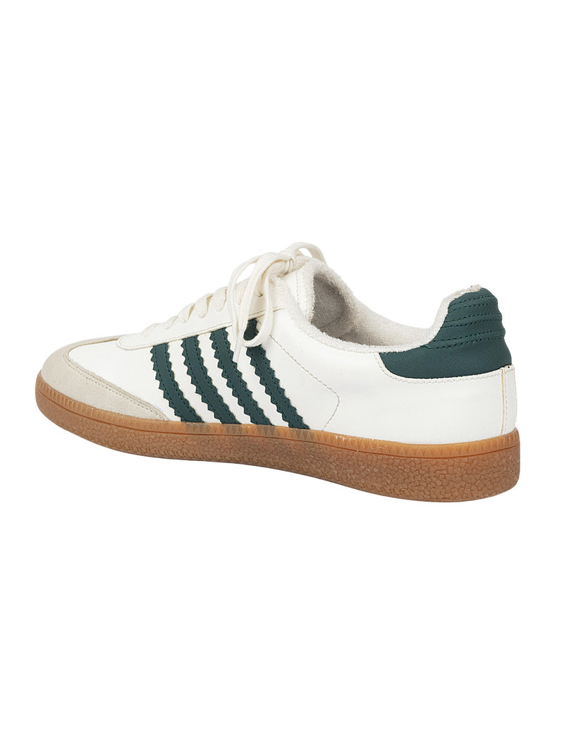 Beige Green Synthetic Leather Low Ankle Stylish Sneakers (TC-WOMENSAM1-BEIGRN)