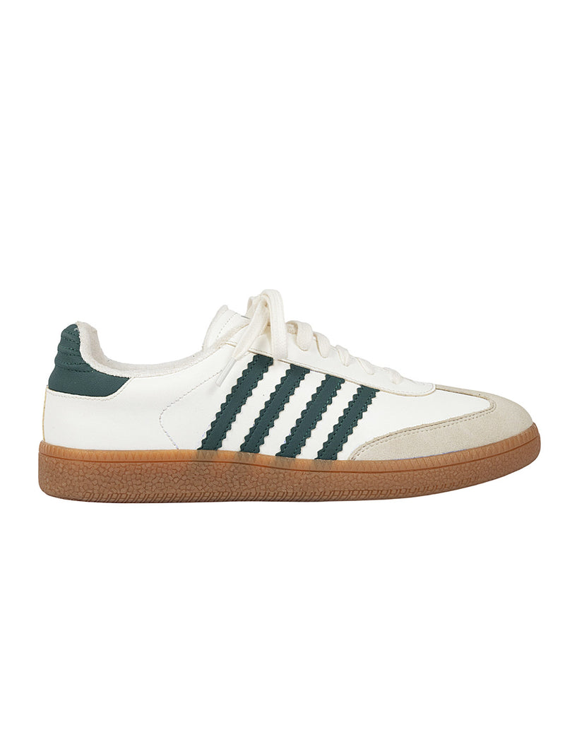 Beige Green Synthetic Leather Low Ankle Stylish Sneakers (TC-WOMENSAM1-BEIGRN)