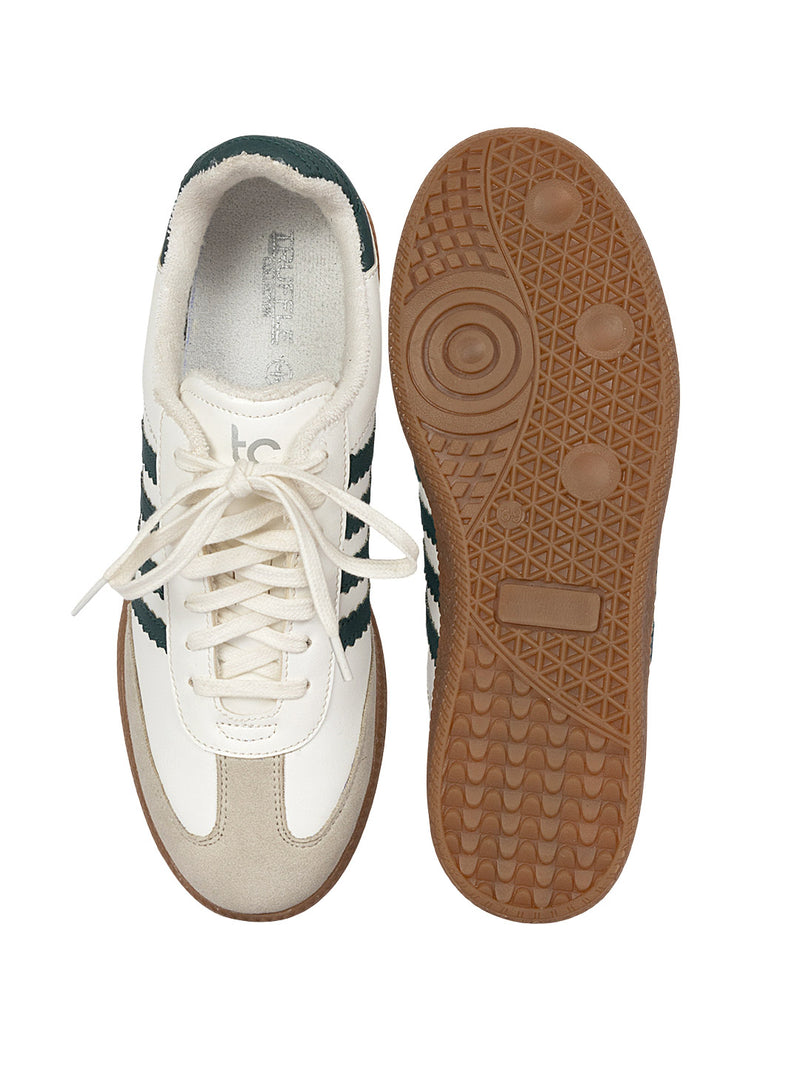 Beige Green Synthetic Leather Low Ankle Stylish Sneakers (TC-WOMENSAM1-BEIGRN)
