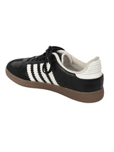Black White Synthetic Leather Low Ankle Stylish Sneakers (TC-WOMENSAM1-BLKWHT)