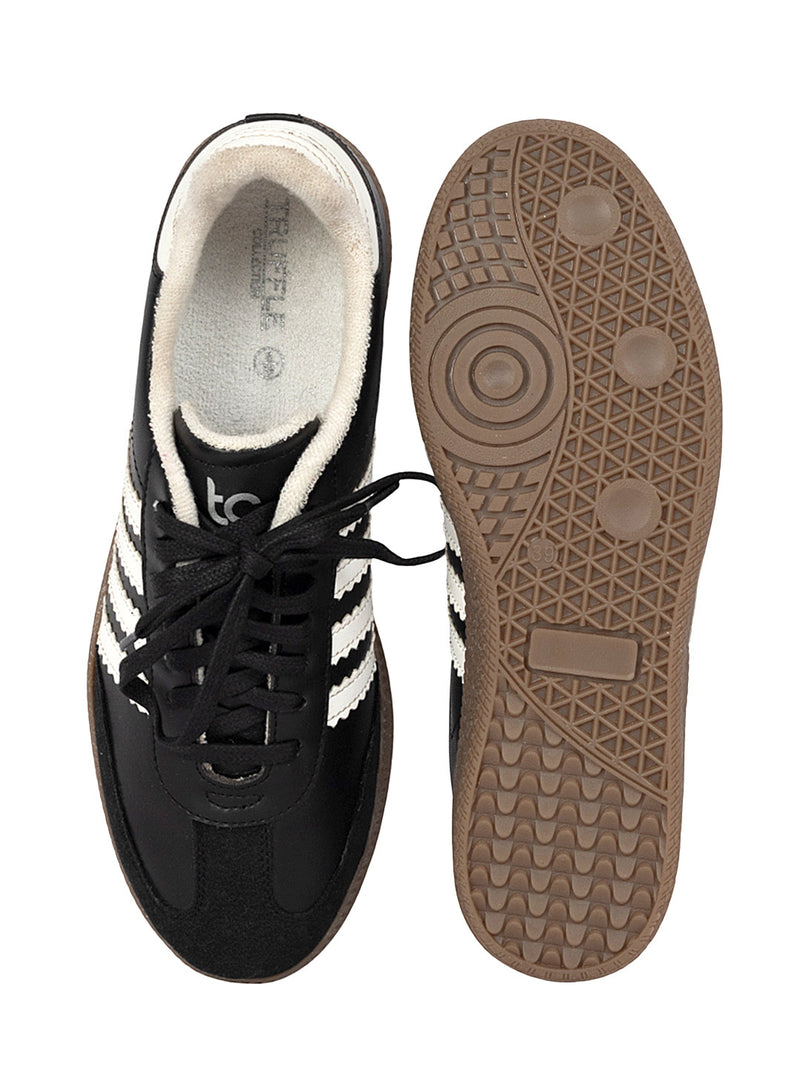 Black White Synthetic Leather Low Ankle Stylish Sneakers (TC-WOMENSAM1-BLKWHT)