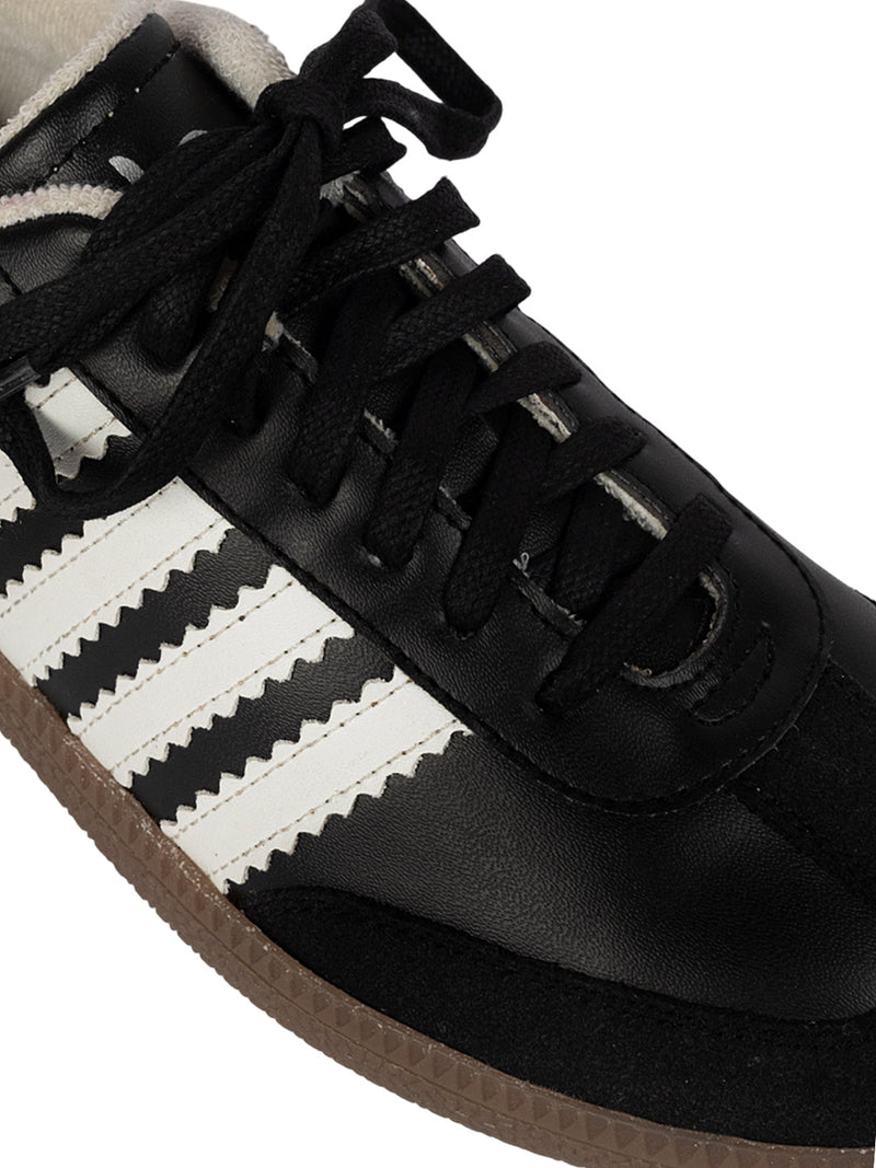 Black White Synthetic Leather Low Ankle Stylish Sneakers (TC-WOMENSAM1-BLKWHT)