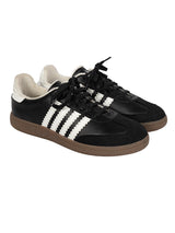 Black White Synthetic Leather Low Ankle Stylish Sneakers (TC-WOMENSAM1-BLKWHT)