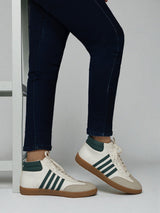 Beige Green Synthetic Leather High Ankle Stylish Sneakers (TC-WOMENSAMH1-BEIGRN)