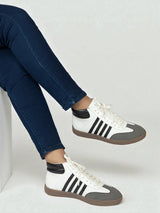 White Black Synthetic Leather High Ankle Stylish Sneakers (TC-WOMENSAMH1-WHTBLK)