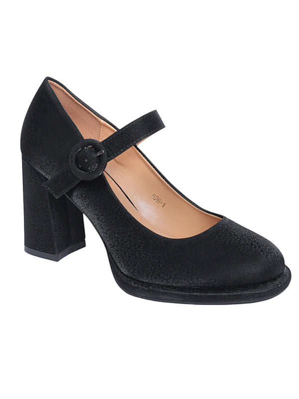 Black Synthetic Leather Buckle Block Heel Sandals (TC-Y526-1-BLK)