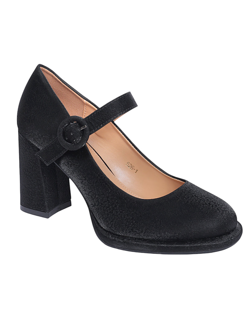 Black Synthetic Leather Buckle Block Heel Sandals (TC-Y526-1-BLK)