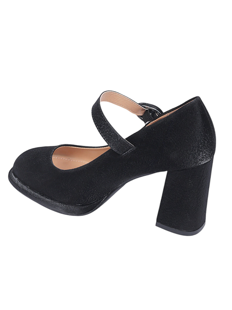 Black Synthetic Leather Buckle Block Heel Sandals (TC-Y526-1-BLK)