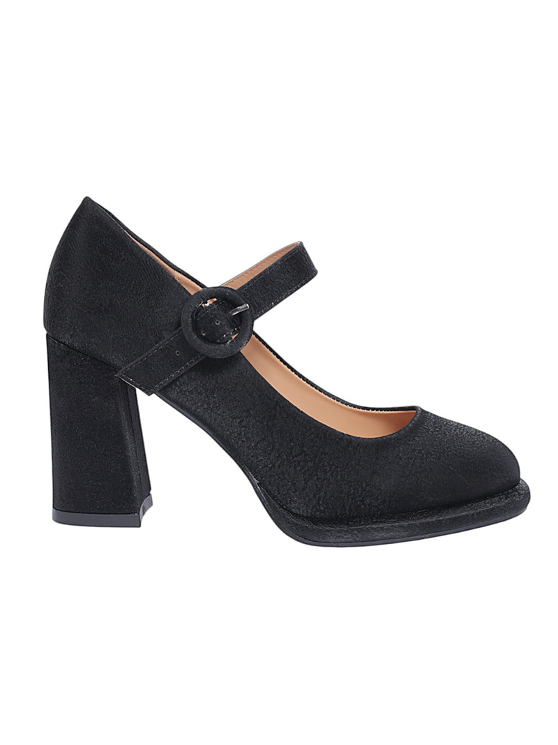 Black Synthetic Leather Buckle Block Heel Sandals (TC-Y526-1-BLK)