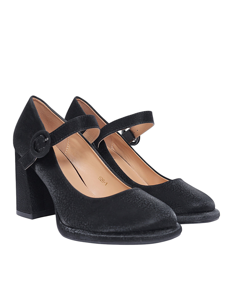 Black Synthetic Leather Buckle Block Heel Sandals (TC-Y526-1-BLK)