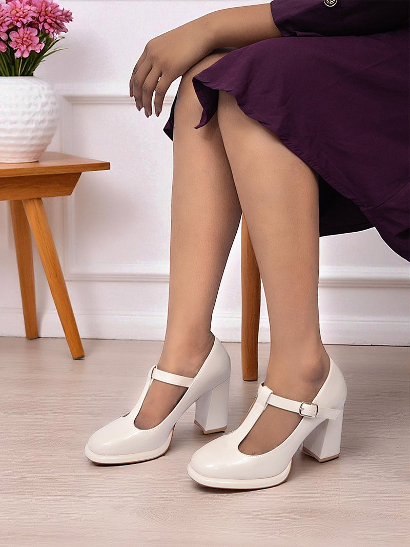 Beige Patent Leather Buckle Block Heel Sandals (TC-Y526-2-BEIG)