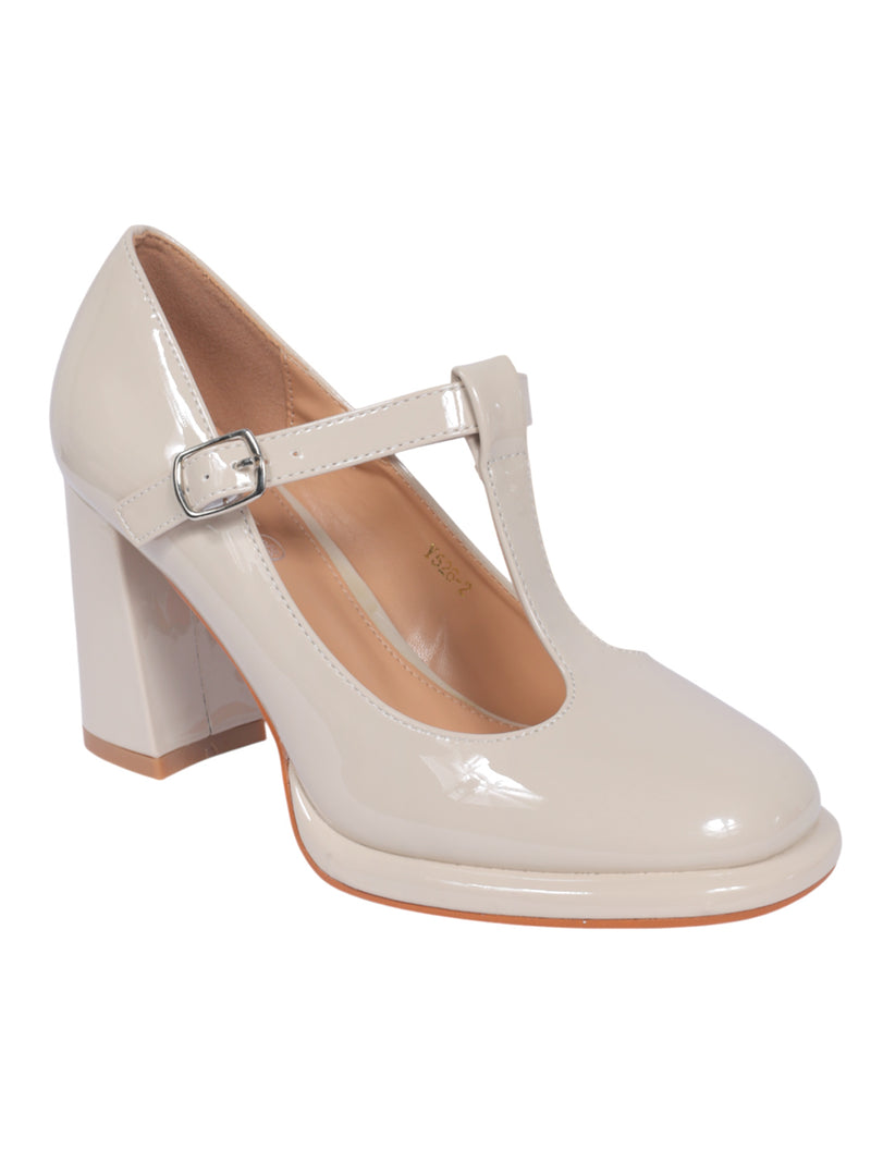 Beige Patent Leather Buckle Block Heel Sandals (TC-Y526-2-BEIG)