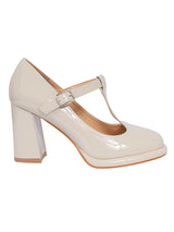 Beige Patent Leather Buckle Block Heel Sandals (TC-Y526-2-BEIG)