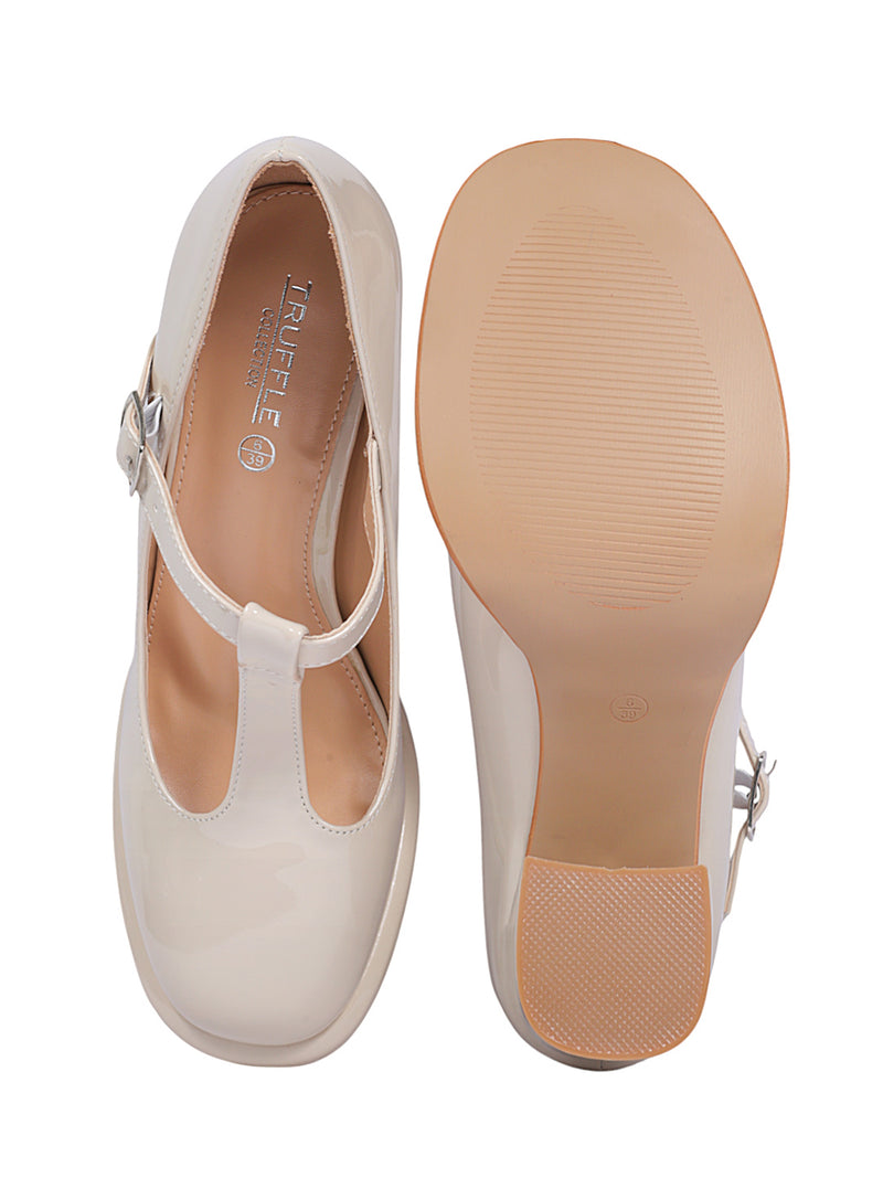 Beige Patent Leather Buckle Block Heel Sandals (TC-Y526-2-BEIG)