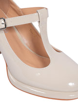 Beige Patent Leather Buckle Block Heel Sandals (TC-Y526-2-BEIG)
