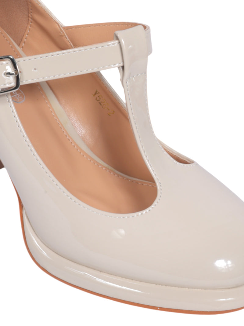 Beige Patent Leather Buckle Block Heel Sandals (TC-Y526-2-BEIG)