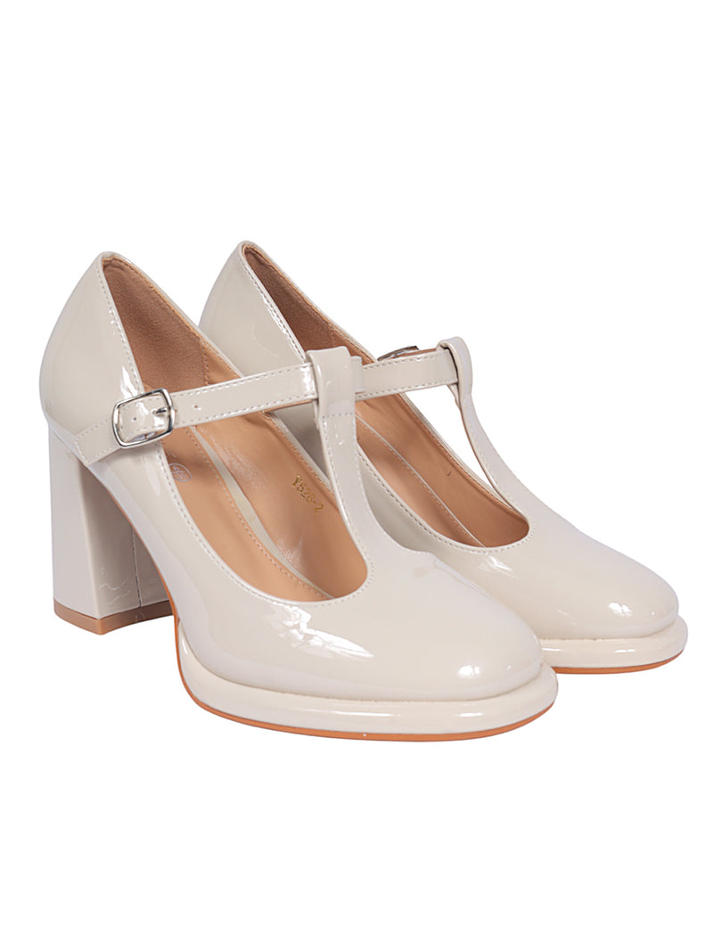 Beige Patent Leather Buckle Block Heel Sandals (TC-Y526-2-BEIG)