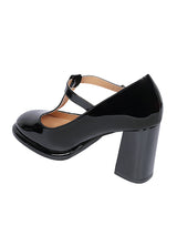Black Patent Leather Buckle Block Heel Sandals (TC-Y526-2-BLK)